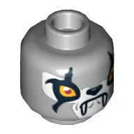 Minifig Head Worriz, Dual Sided, Wolf with Yellow Eyes, Black Scars, Fangs, Closed Mouth / Open Mouth Print [Hollow Stud]