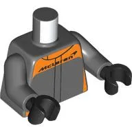 Torso Race Suit, Orange Shapes, 'MCLAREN' print, Dark Bluish Gray Arms, Black Hands