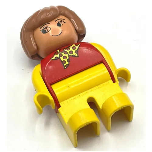 Duplo Figure, Early, Hair Bob Fabuland Brown, Yellow Legs, Yellow Arms, Yellow Scarf with Red Dots Print