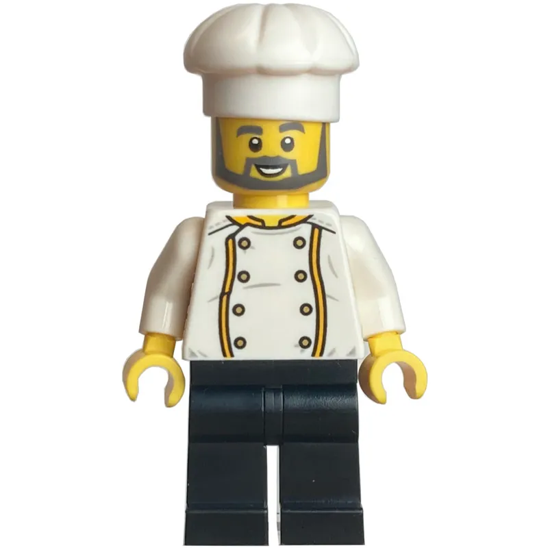 Chef - White Torso, Black Legs, White Hat, Dark Bluish Grey Beard