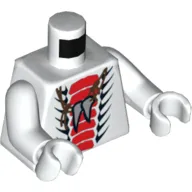 Torso Snake Tooth Necklace and Red and Black Scales Print, White Arms and Hands