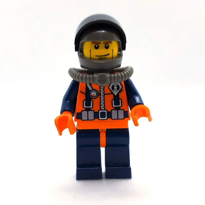 Coast Guard Diver, Orange Wetsuit with Coast Guard Badge, Dark Gray Helmet with Visor
