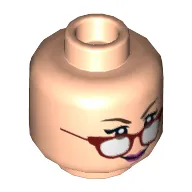 Minifig Head Janine Melnitz, Dual Sided, Red Glasses, Pink Lipstick, Low Glasses / Scared Print [Hollow Stud]