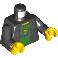 Torso Jacket with Two Pockets over Bright Green T-Shirt with 8-Bit Shooter Print, Black Arms, Yellow Hands