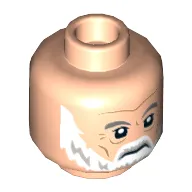 Minifig Head Rebel Trooper / Admiral Emmatt, Dark Grey Eyebrows, White Full Beard and Mustache, Frown Print [Hollow Stud]