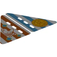 Duplo Boat Sail 5 x 7 with 4 Dark Orange Stripes and Hat, Skull and Crossbones and Patches / 4 Blue Stripes and Medallion with Gold Skull and Crossbones Print (Two Parts)