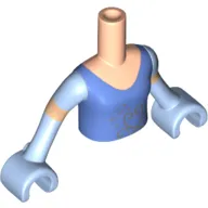 Minidoll Torso Girl with Medium Blue Princess Dress Print, Bright Light Blue Sleeves and Gloves