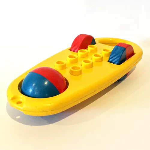 Duplo Rattle Oblong with 2 Red and Blue Wheels and 1 Red and Blue Ball Wheel at Front