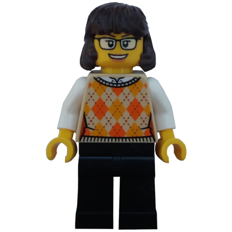 Tan Torso, Sweater, Black Legs, Reddish Brown Hair