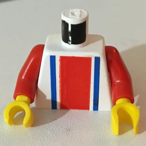 Torso Soccer Shirt with Vertical Striped Red/Blue / '18' on Back Print, Red Arms, Yellow Hands