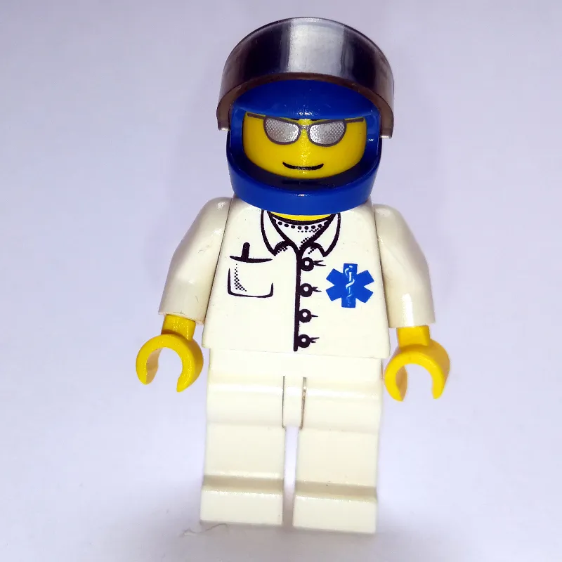Doctor, White Shirt with Star of Life Logo, Blue Helmet with Visor, Silver Sunglasses