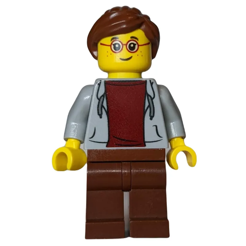 Light Bluish Grey Torso, Reddish Brown Legs, Reddish Brown Hair