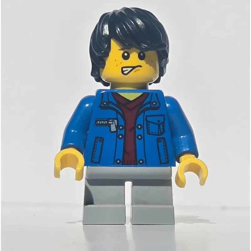 Kid - Blue Torso, Light Bluish Grey Legs, Black Hair