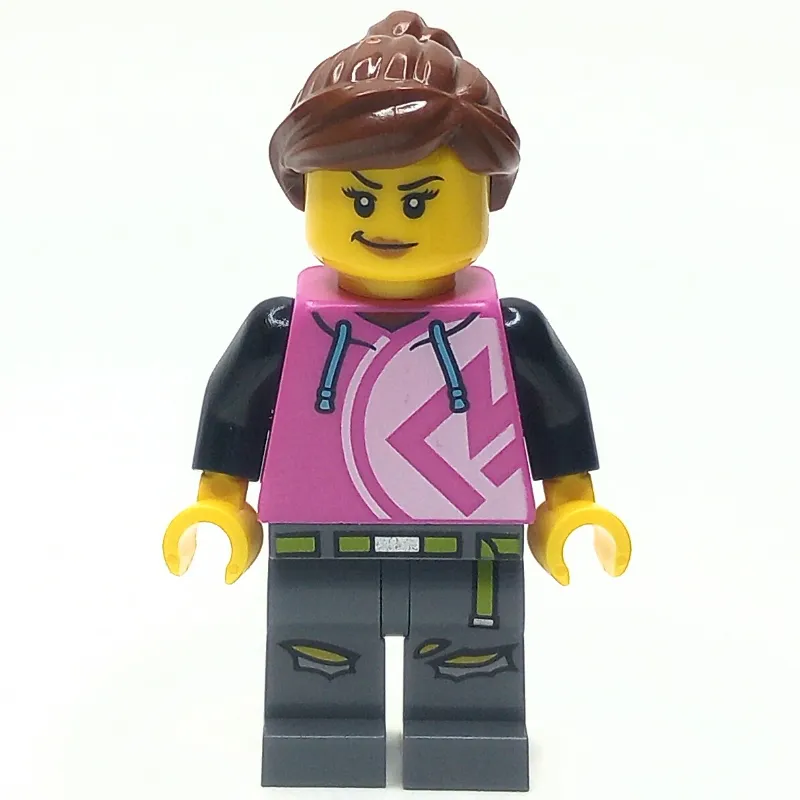 Woman, Dark Pink Hoodie, Dark Bluish Gray Legs