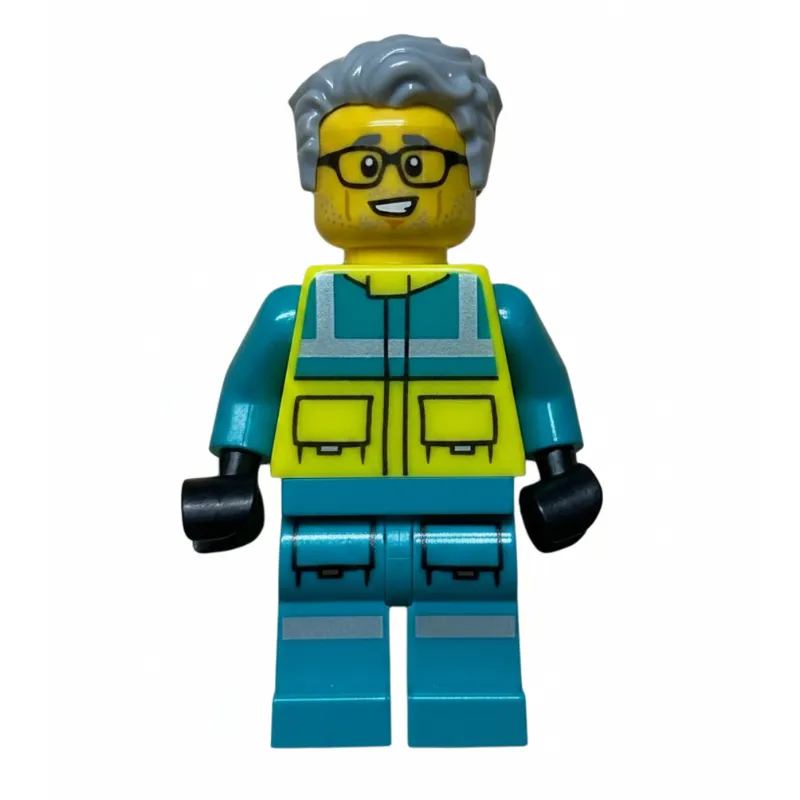 Paramedic, Vibrant Yellow Safety Vest, Light Bluish Gray Hair