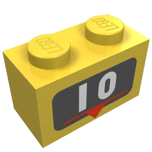 Brick 1 x 2 with White '10', Red Marker Print