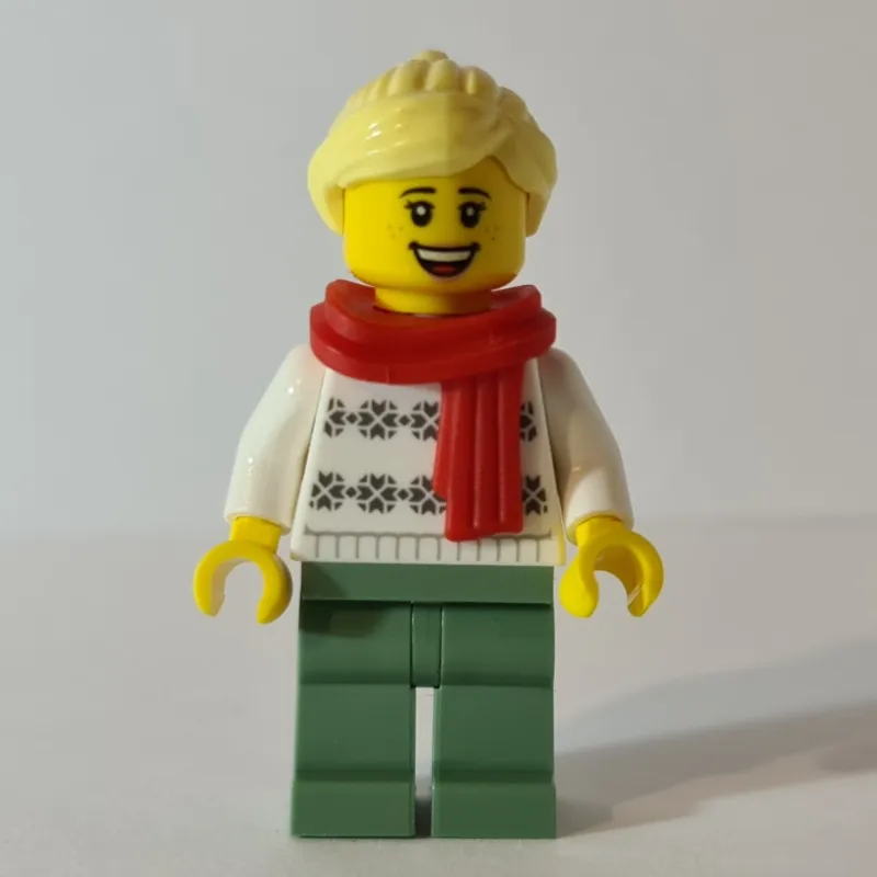 White Torso, Sand Green Legs, Bright Light Yellow Hair, Red Scarf