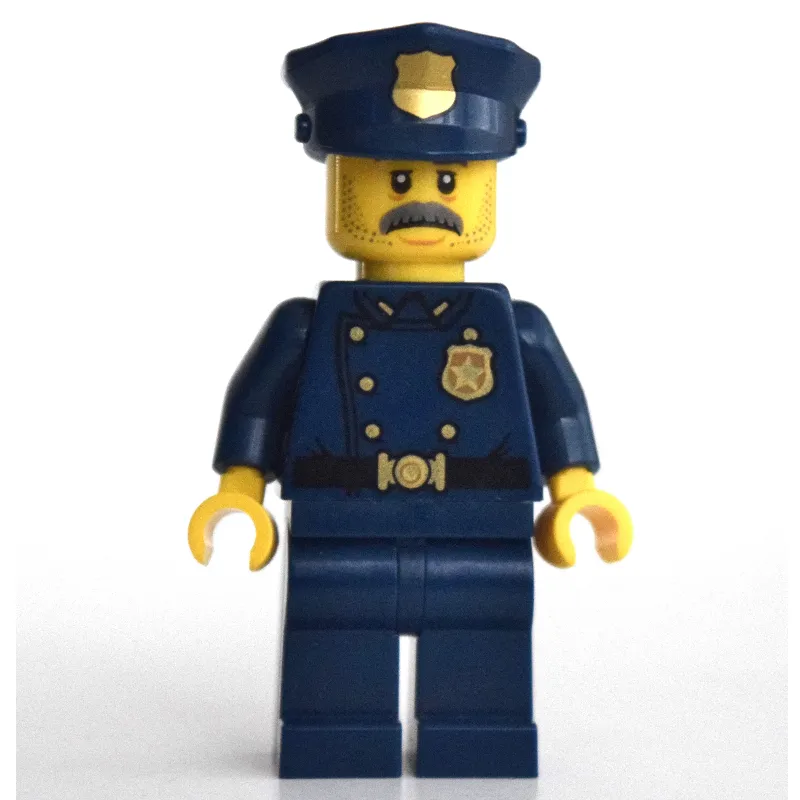 Policeman, Dark Blue Suit with Large Lapels and Gold Buttons, Police Hat, Moustache