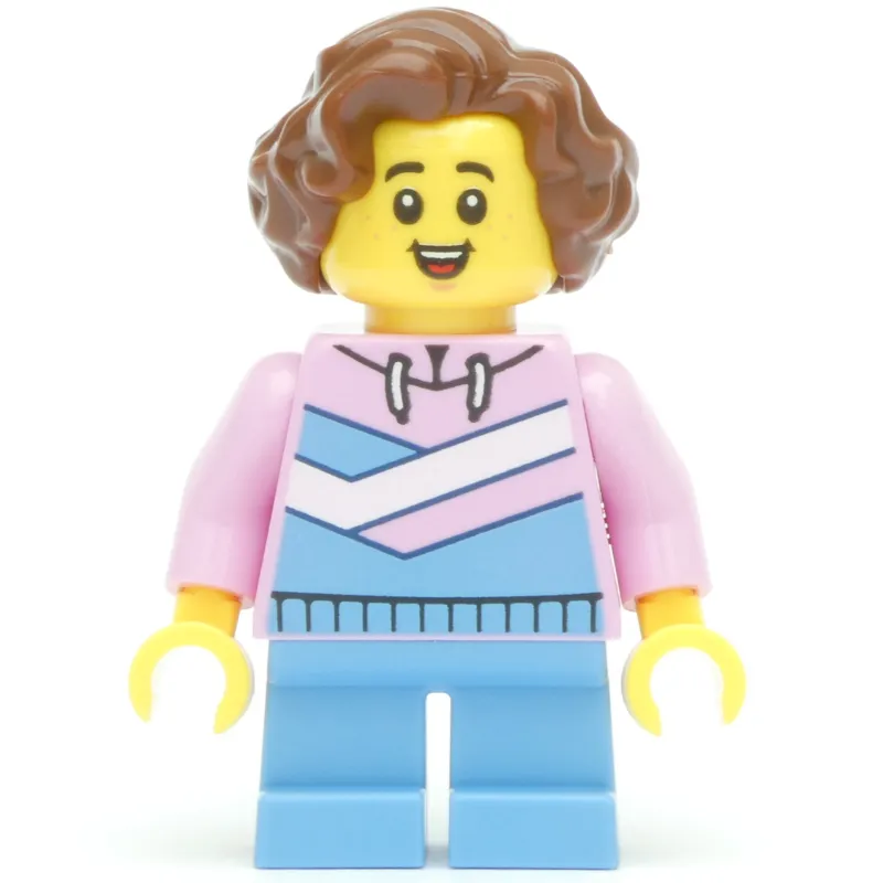 Kid, Bright Pink Torso, Bright Light Blue Legs, Reddish Brown Hair