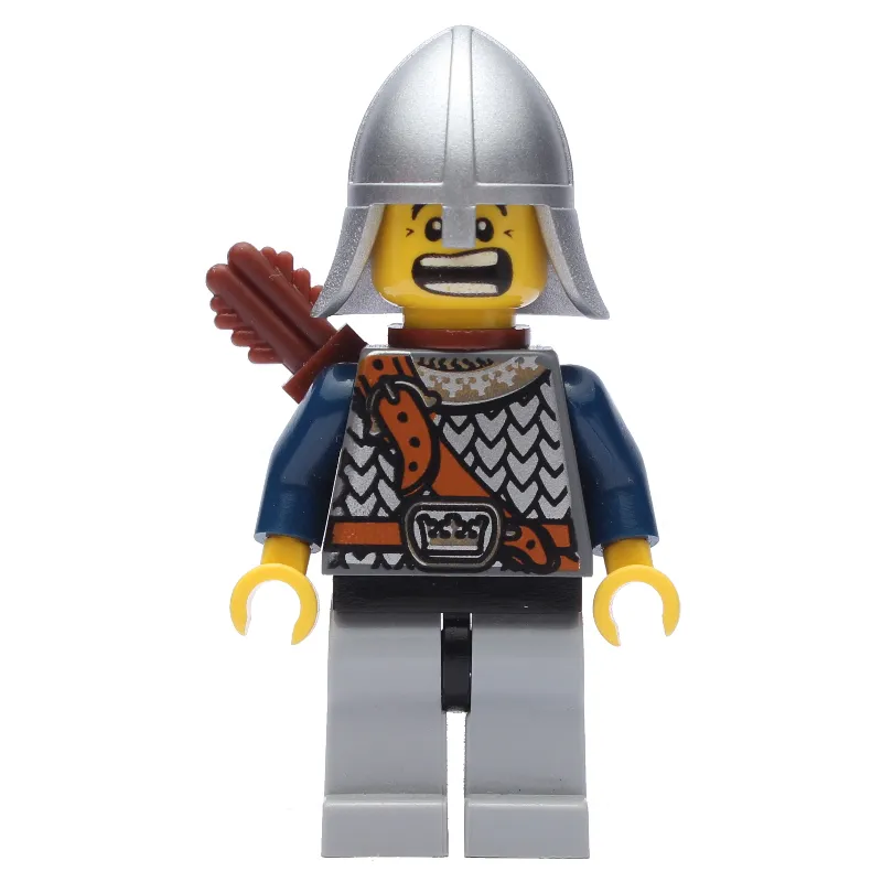 Knight, Archer with Metallic Silver Helmet, Light Bluish Grey Legs, and Quiver