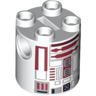Brick Round 2 x 2 x 2 Robot Body, Axle Holder '+' Orientation with Dark Red Astromech Droid with Solid Black Rectangle Print (R4-P17)