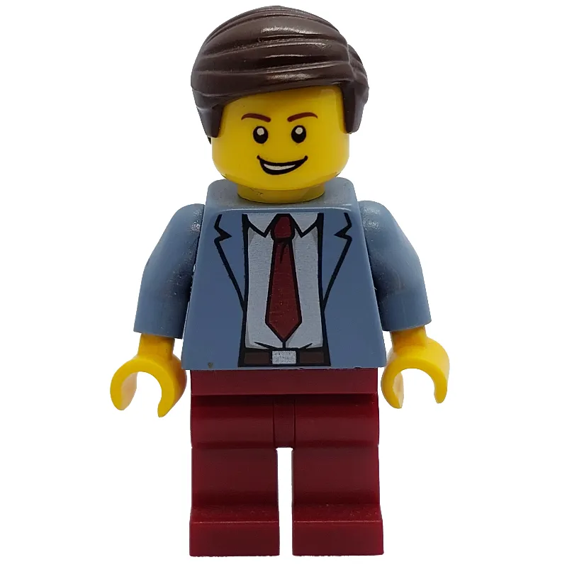 Man, Sand Blue Jacket, Dark Red Tie and Legs