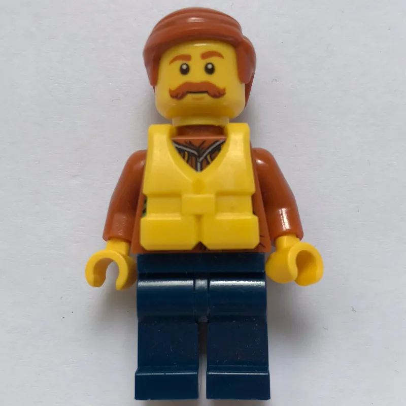 Explorer, Jacket with Pouches, Radio, and Rope, Dark Orange Hair, Yellow Life Vest, Moustache