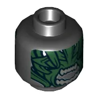 Minifig Head Berserker, Dark Green Scales, Light Gray Teeth in Gaping Mouth Print [Hollow Stud]