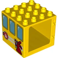Duplo Door / Window Frame 4 x 4 x 3 - Thin Top with Windows, Bunny / Rabbit Holding Crayons, Stop Sign and Horn Print on Both Sides