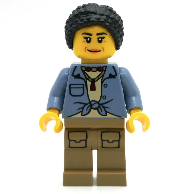 Woman, Sand Blue Shirt, Dark Tan Legs, Black Hair