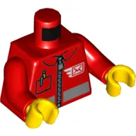 Torso Jacket with Zipper, Pocket with Pen, and White Envelope Mail Logo Print, Red Arms, Yellow Hands