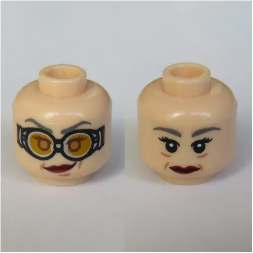 Minifig Head Madame Hooch, Dual Sided, Red Lipstick, Goggles / No Goggles Print [Hollow Stud]