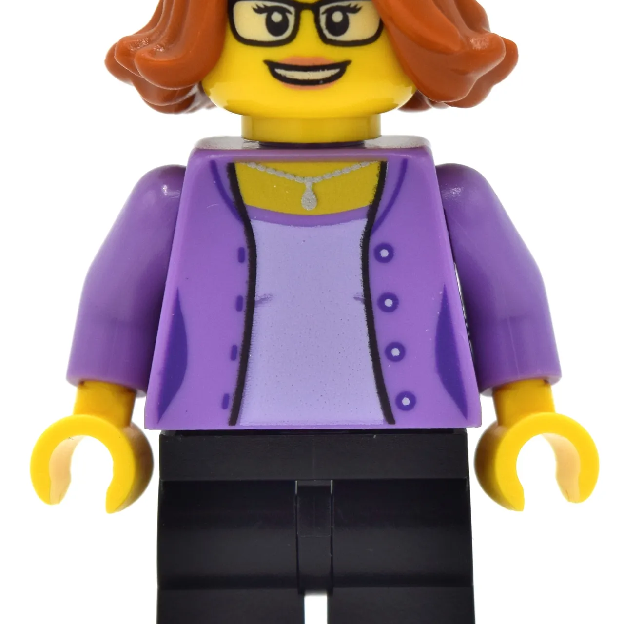 Medium Lavender Torso, Black Legs, Dark Orange Hair