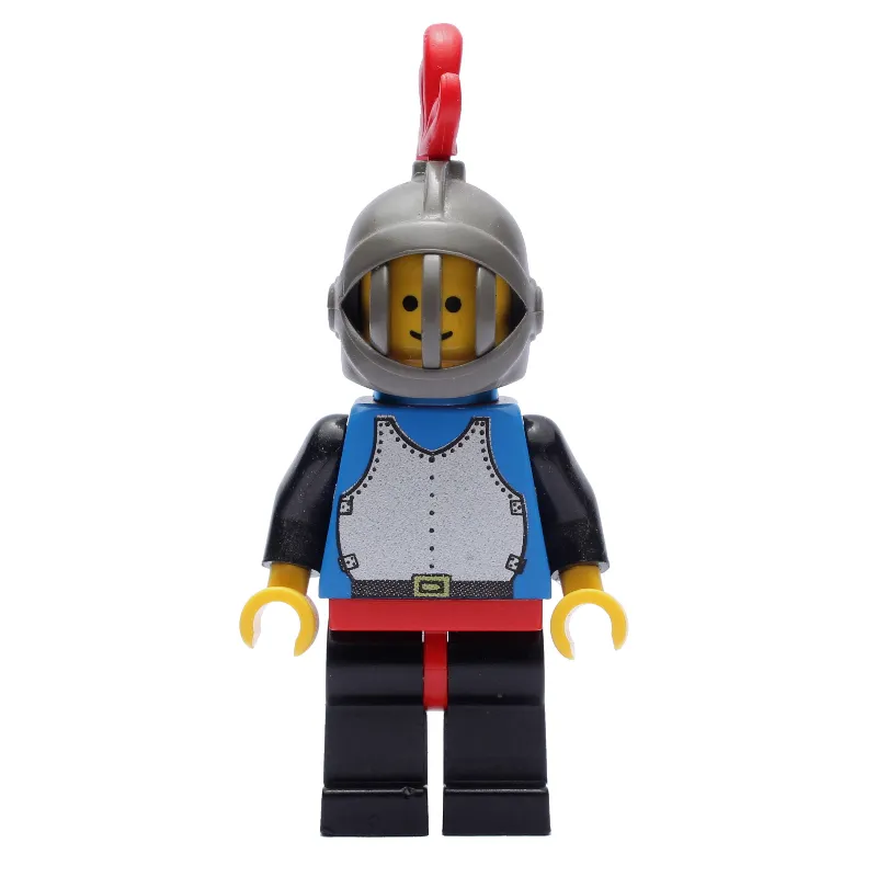Knight (Breastplate on Blue) - Black Legs, Dark Gray Helmet, Red Plume, Plastic Cape