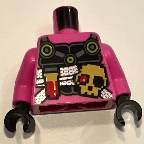 Torso Armor, Black Chest Plate, Pixelated Skull Print, Dark Pink Arms, Black Hands