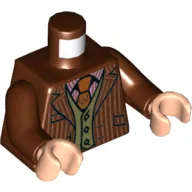 Torso Jacket with Pinstripes, Olive Green Vest, Orange Tie with 'W' Print, Reddish Brown Arms, Light Nougat Hands