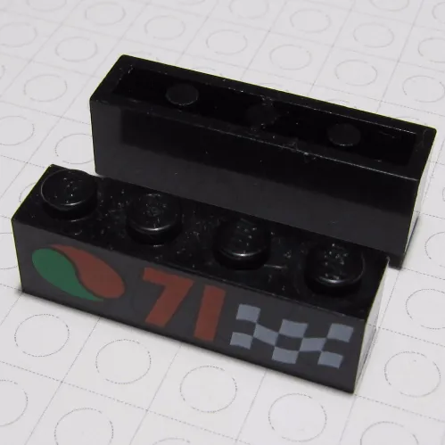 Brick 1 x 4 with Bottom Tubes, Lowered Center Cross Support with '71', Chequered Flag, and Octan Logo Print