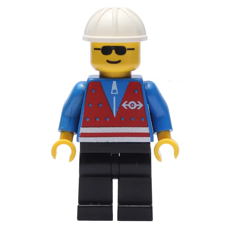 Train Worker - Red Vest, Black Legs, White Helmet, Sunglasses