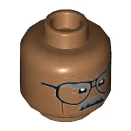 Minifig Head Commissioner James Gordon, Glasses, Dark Bluish Gray Eyebrows and Moustache, Firm / Determined Print