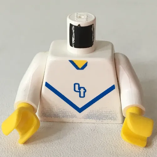 Torso Soccer Shirt with Blue Chevron and '8' Front and Back Print, White Arms, Yellow Hands