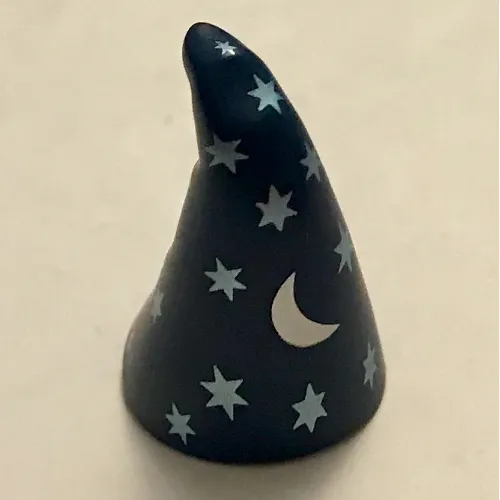 Hat Cone Drooping with Wizard Silver Moon and Stars Print