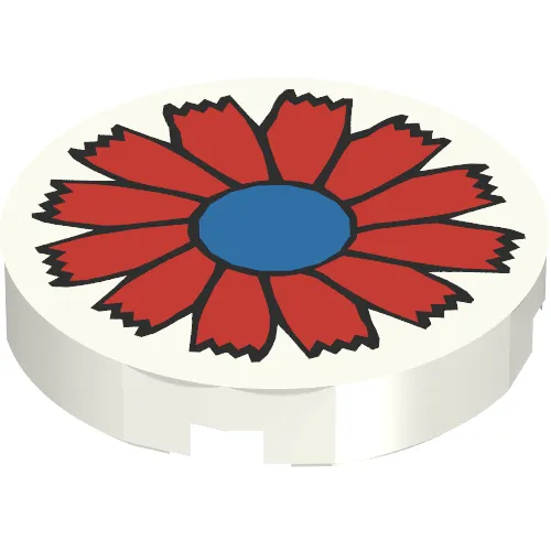 Tile Round 2 x 2 with Scala Red Flower and Blue Center Print