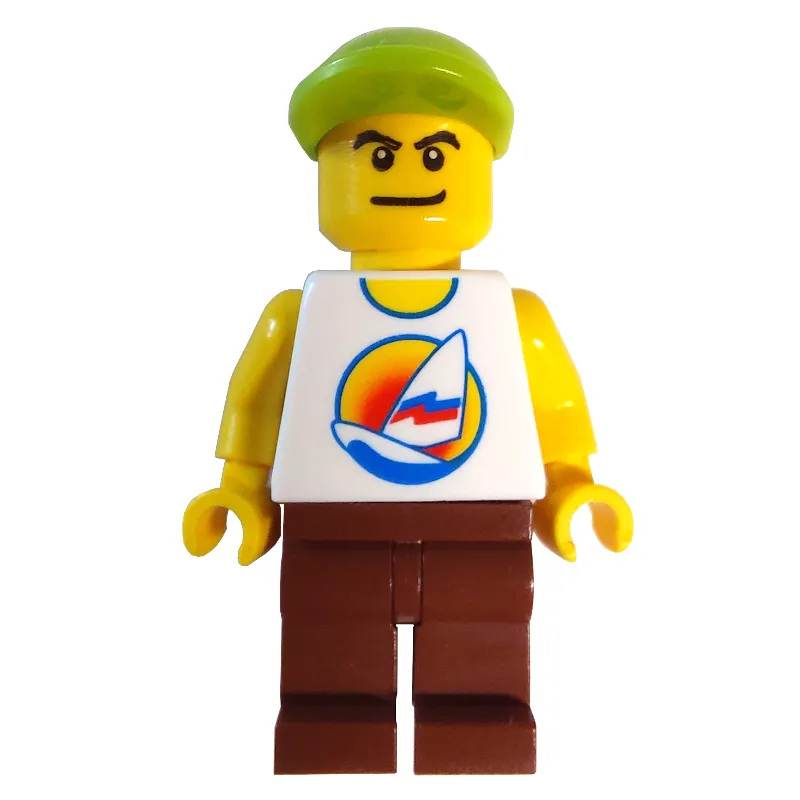 White Torso with Surfboard, Reddish Brown Legs, Lime Cap