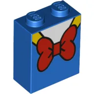 Brick 1 x 2 x 2 with Inside Stud Holder with Red Bow Tie, White Shirt, Yellow Trim print
