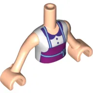 Minidoll Torso Girl with White Blouse Top with Collar and Magenta Apron Print, Light Nougat Arms with Hands
