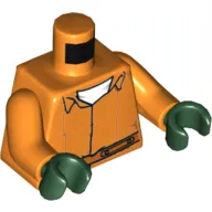Torso Prisoner Jumpsuit with Belt, White Undershirt and 'ARKHAM' on Back Print, Orange Arms, Dark Green Hands