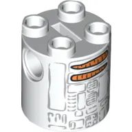 Brick Round 2 x 2 x 2 Robot Body, Axle Holder '+' Orientation with Gray Lines and Carrots Astromech Droid Print (Christmas R2-D2)