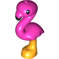 Animal, Bird, Flamingo with Orange Leg, Black Eyes and Beak