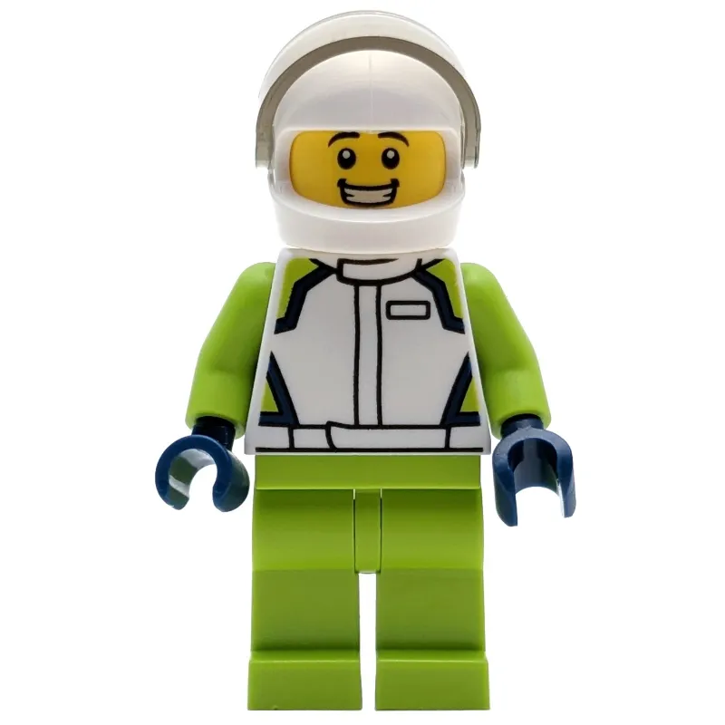 Racer, White Race Jacket, Lime Legs, White Helmet