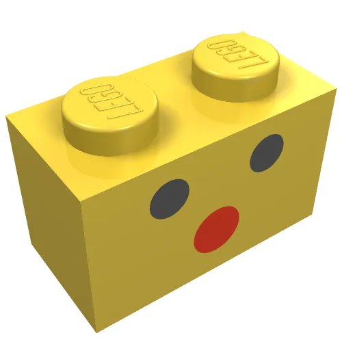 Brick 1 x 2 with Red / Black Three-Dot Face Print